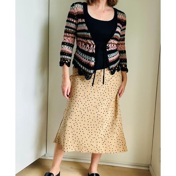 Y2K Womens Midi Skirt Polka Dot A LIne Size 8 Preppy Twee Trend for fall - Picture 1 of 9